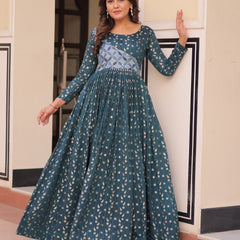 Position Print Choli Jequard Weave Gown