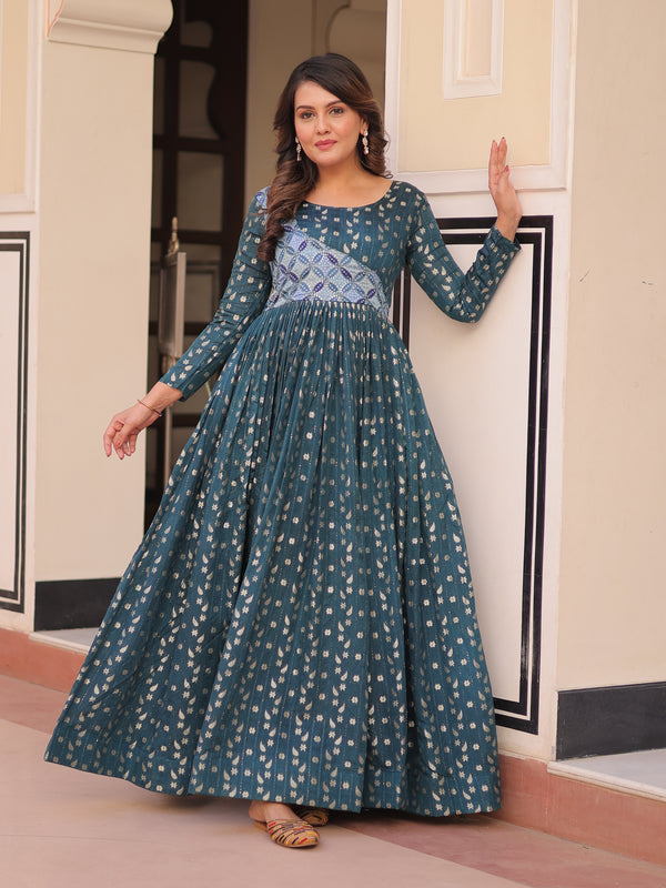 Position Print Choli Jequard Weave Gown