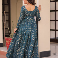 Position Print Choli Jequard Weave Gown