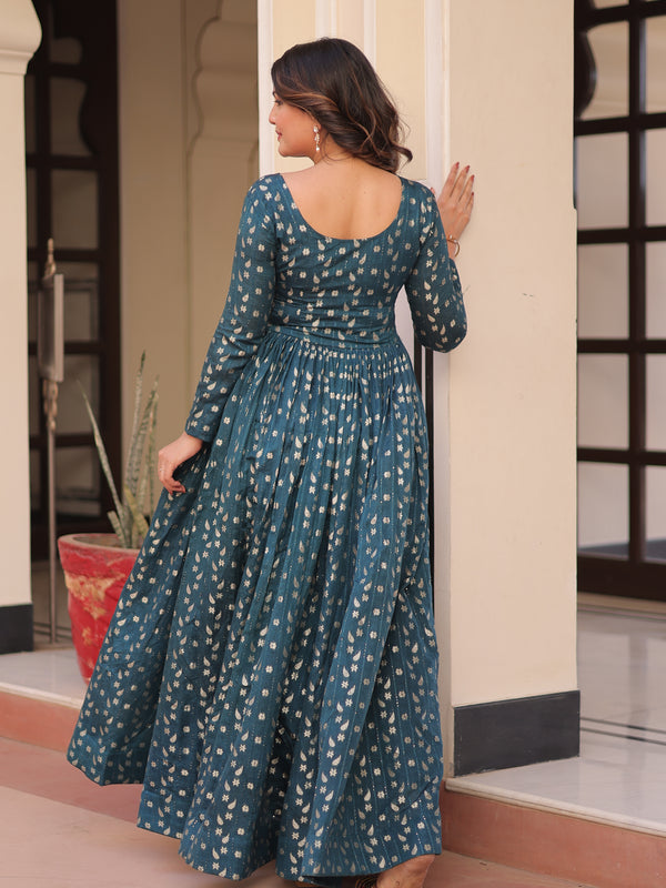 Position Print Choli Jequard Weave Gown