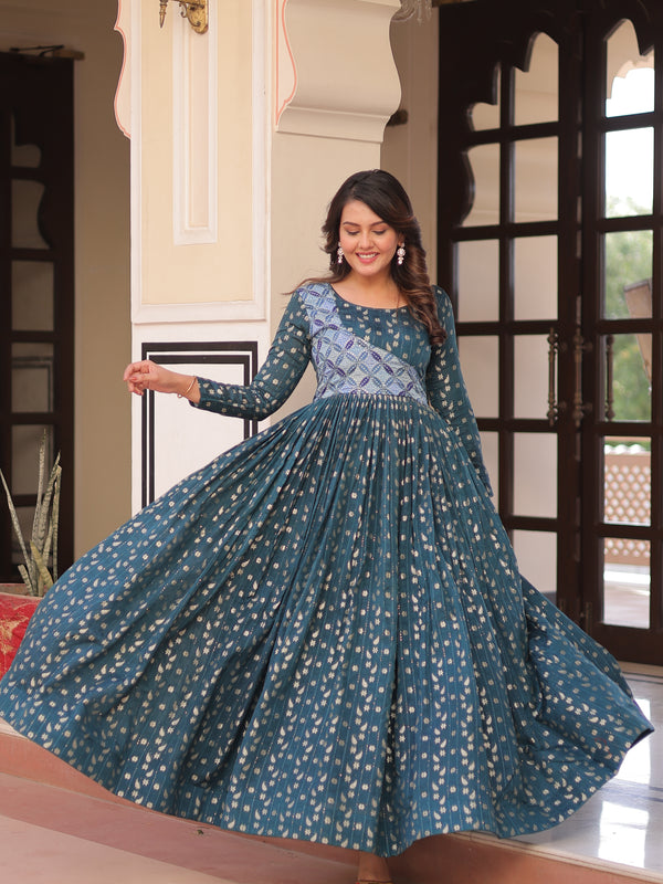 Position Print Choli Jequard Weave Gown