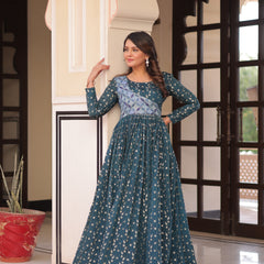 Position Print Choli Jequard Weave Gown