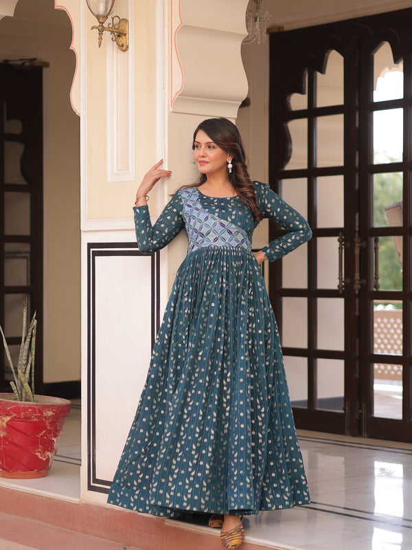 Position Print Choli Jequard Weave Gown