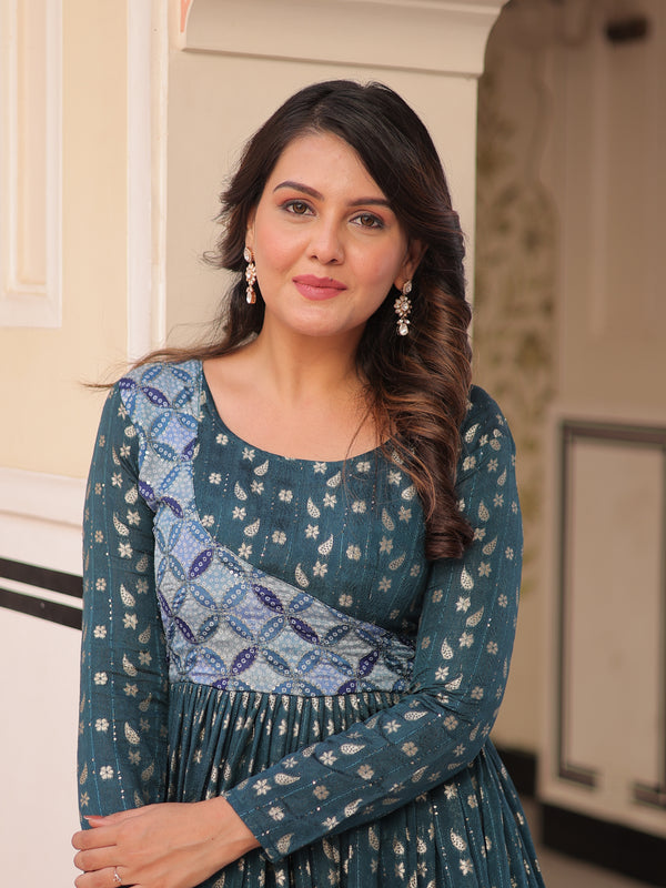 Position Print Choli Jequard Weave Gown