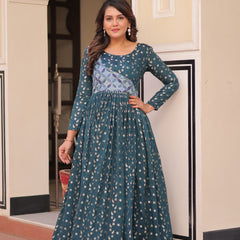 Position Print Choli Jequard Weave Gown