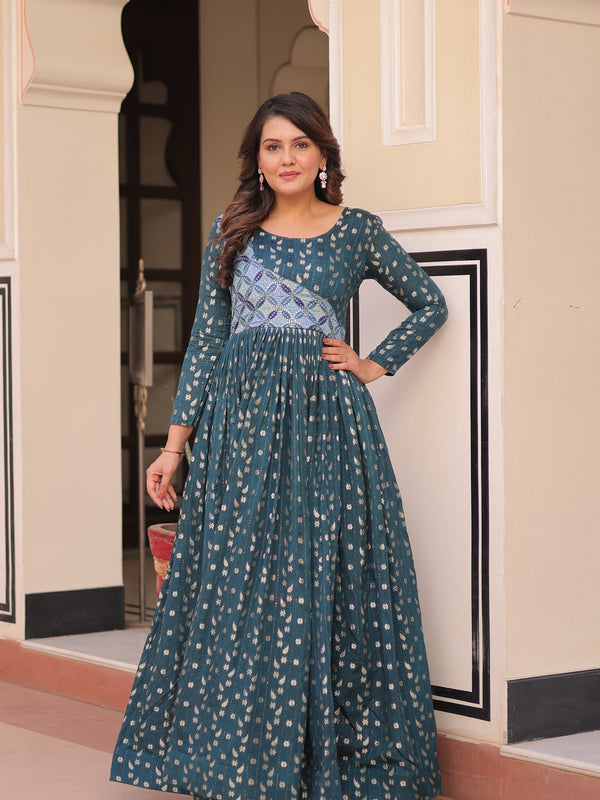 Position Print Choli Jequard Weave Gown
