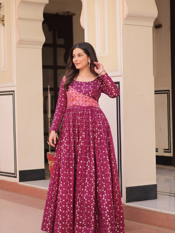 Position Print Choli Jequard Weave Gown