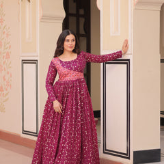 Position Print Choli Jequard Weave Gown