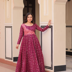 Position Print Choli Jequard Weave Gown