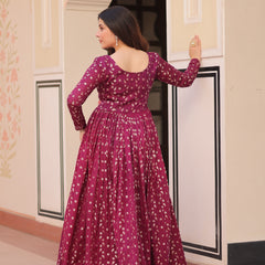 Position Print Choli Jequard Weave Gown