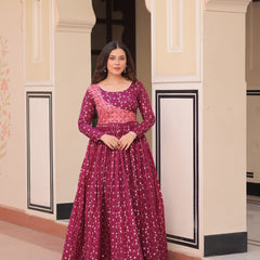 Position Print Choli Jequard Weave Gown