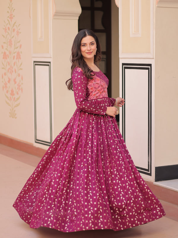 Position Print Choli Jequard Weave Gown