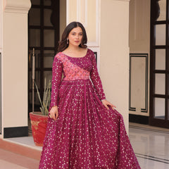 Position Print Choli Jequard Weave Gown