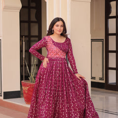 Position Print Choli Jequard Weave Gown