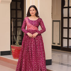 Position Print Choli Jequard Weave Gown