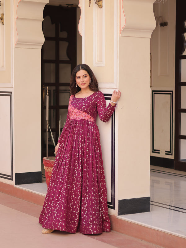 Position Print Choli Jequard Weave Gown