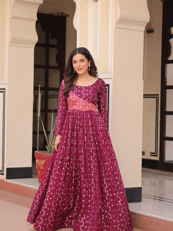 Position Print Choli Jequard Weave Gown