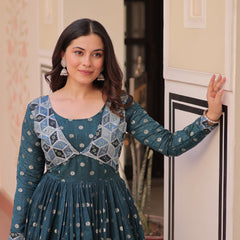 Position Print Choli Jequard Weave Gown