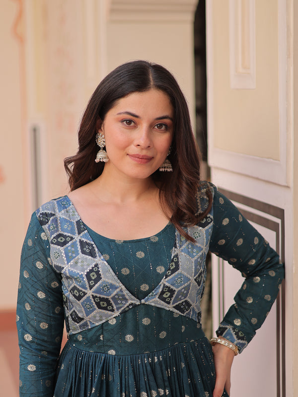 Position Print Choli Jequard Weave Gown
