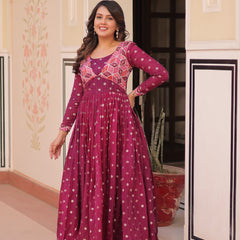 Position Print Choli Jequard Weave Gown