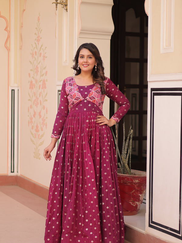Position Print Choli Jequard Weave Gown