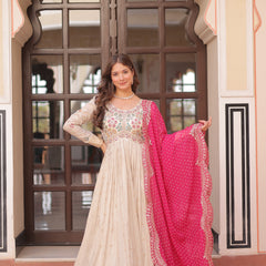 Cosmos Jequard Pearl Beads Embroidered Gown