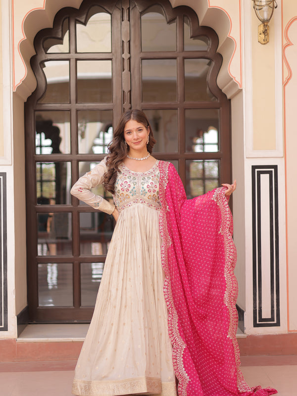 Cosmos Jequard Pearl Beads Embroidered Gown