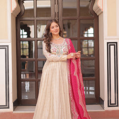 Cosmos Jequard Pearl Beads Embroidered Gown