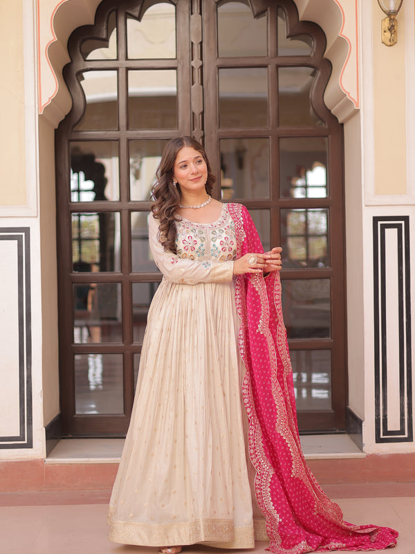 Cosmos Jequard Pearl Beads Embroidered Gown