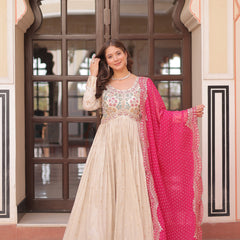 Cosmos Jequard Pearl Beads Embroidered Gown