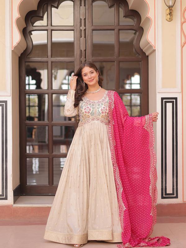 Cosmos Jequard Pearl Beads Embroidered Gown