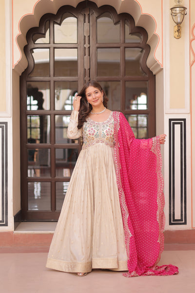 Cosmos Jequard Pearl Beads Embroidered Gown