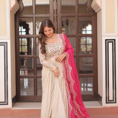 Cosmos Jequard Pearl Beads Embroidered Gown