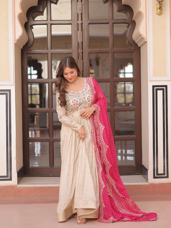 Cosmos Jequard Pearl Beads Embroidered Gown