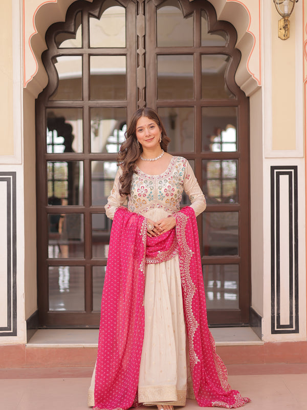 Cosmos Jequard Pearl Beads Embroidered Gown