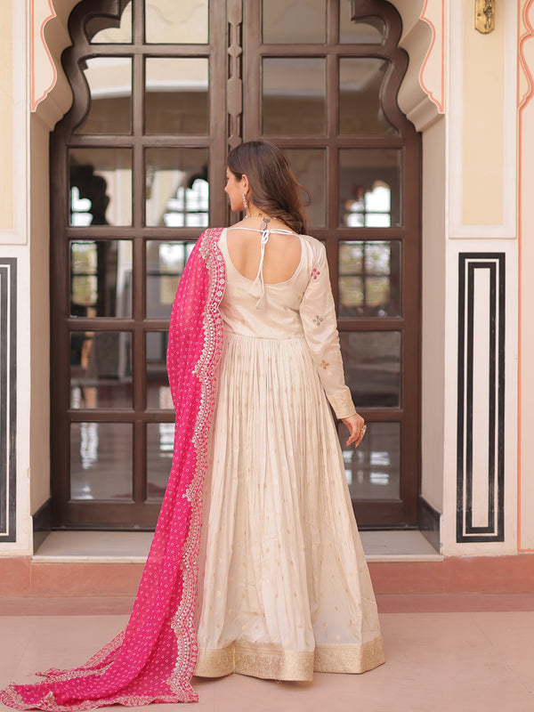 Cosmos Jequard Pearl Beads Embroidered Gown