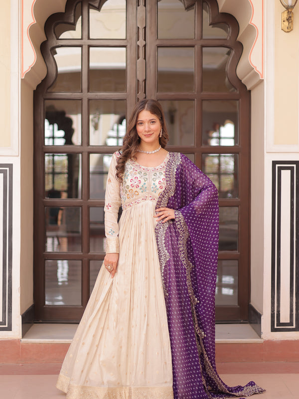 Cosmos Jequard Pearl Beads Embroidered Gown