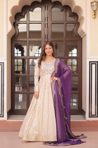 Cosmos Jequard Pearl Beads Embroidered Gown