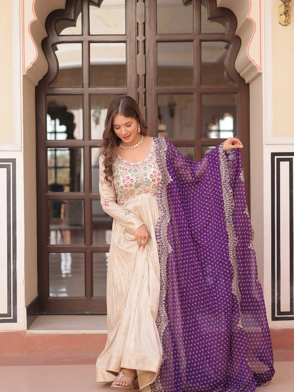 Cosmos Jequard Pearl Beads Embroidered Gown