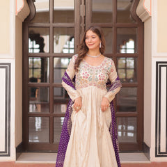 Cosmos Jequard Pearl Beads Embroidered Gown