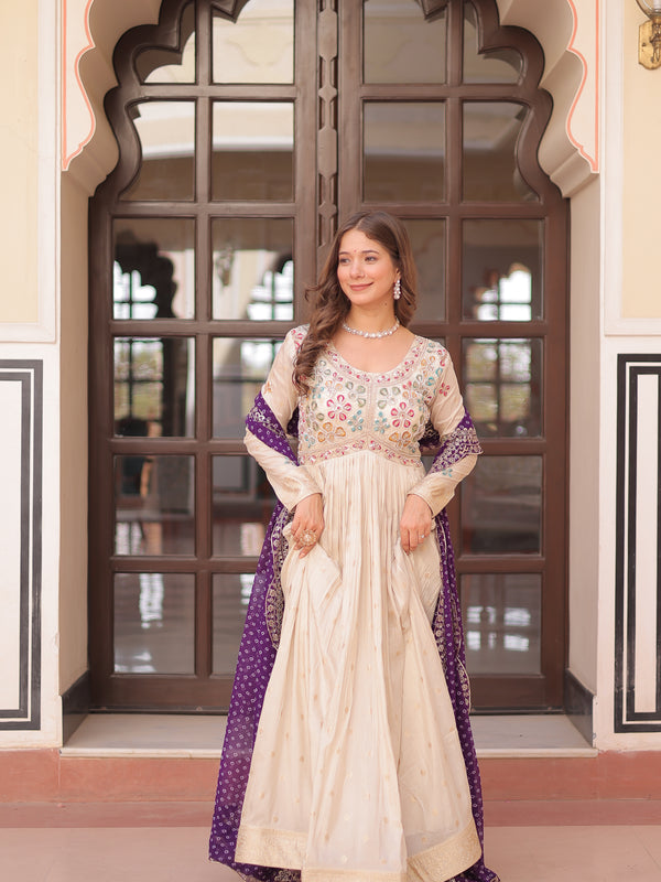 Cosmos Jequard Pearl Beads Embroidered Gown
