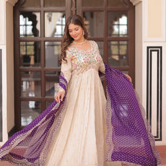 Cosmos Jequard Pearl Beads Embroidered Gown