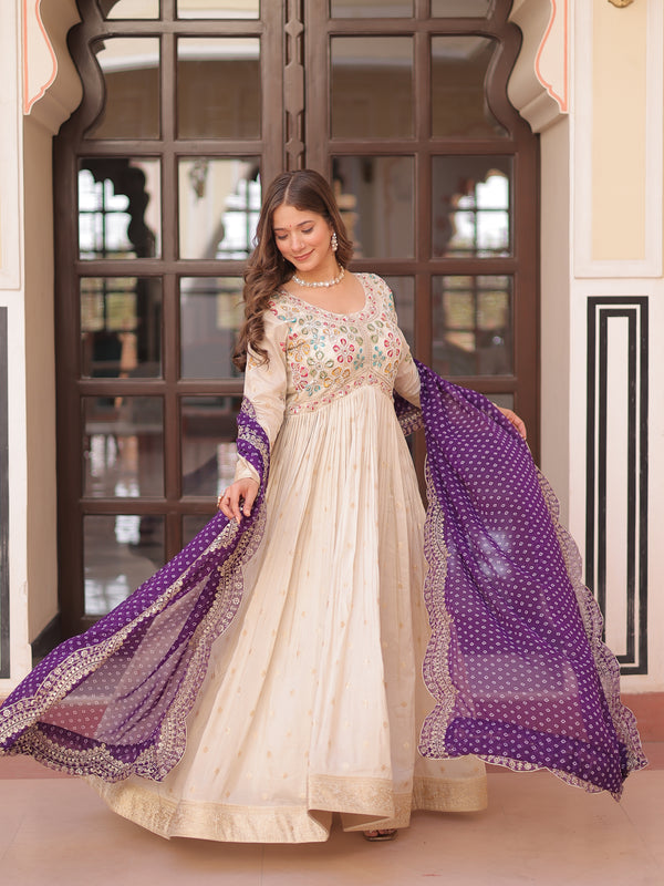 Cosmos Jequard Pearl Beads Embroidered Gown