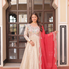 Cosmos Jequard Pearl Beads Embroidered Gown