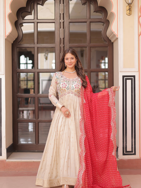 Cosmos Jequard Pearl Beads Embroidered Gown