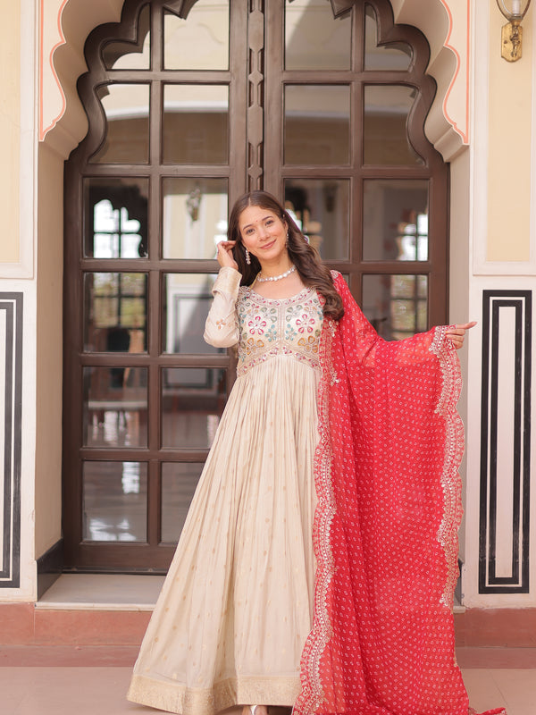 Cosmos Jequard Pearl Beads Embroidered Gown