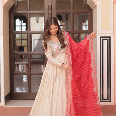 Cosmos Jequard Pearl Beads Embroidered Gown