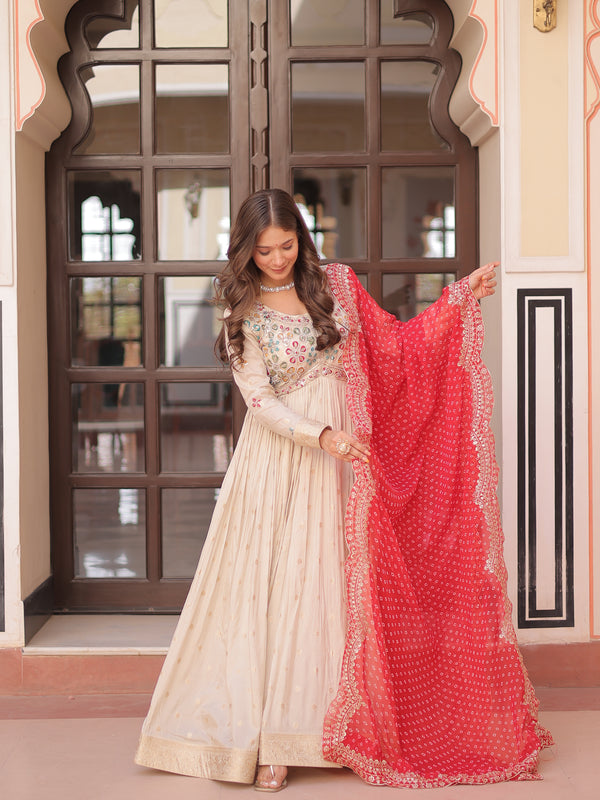 Cosmos Jequard Pearl Beads Embroidered Gown