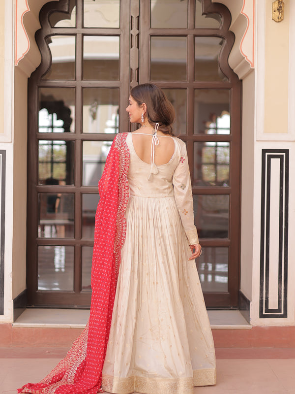 Cosmos Jequard Pearl Beads Embroidered Gown