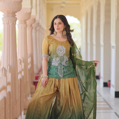 Chinnon Print Beads Embroidered Palazzo Set with Silk Dupatta